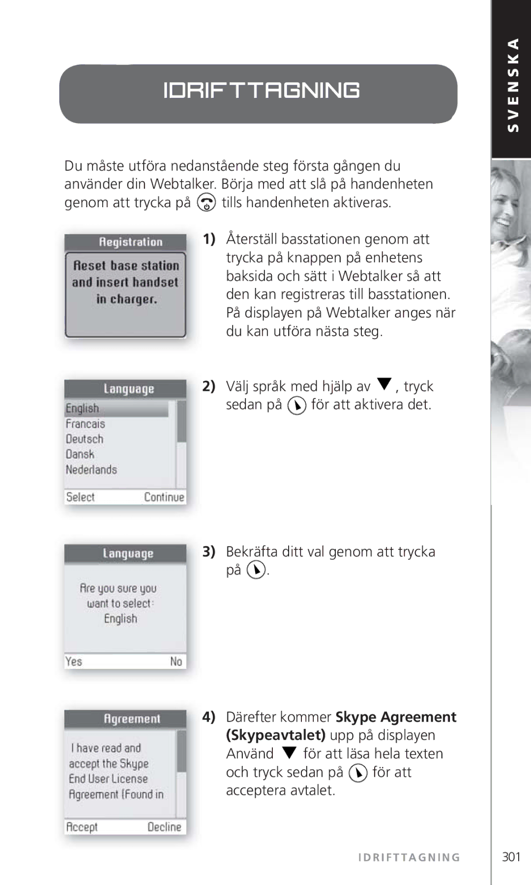 Topcom 6000 manual Idrifttagning, Genom att trycka på tills handenheten aktiveras 