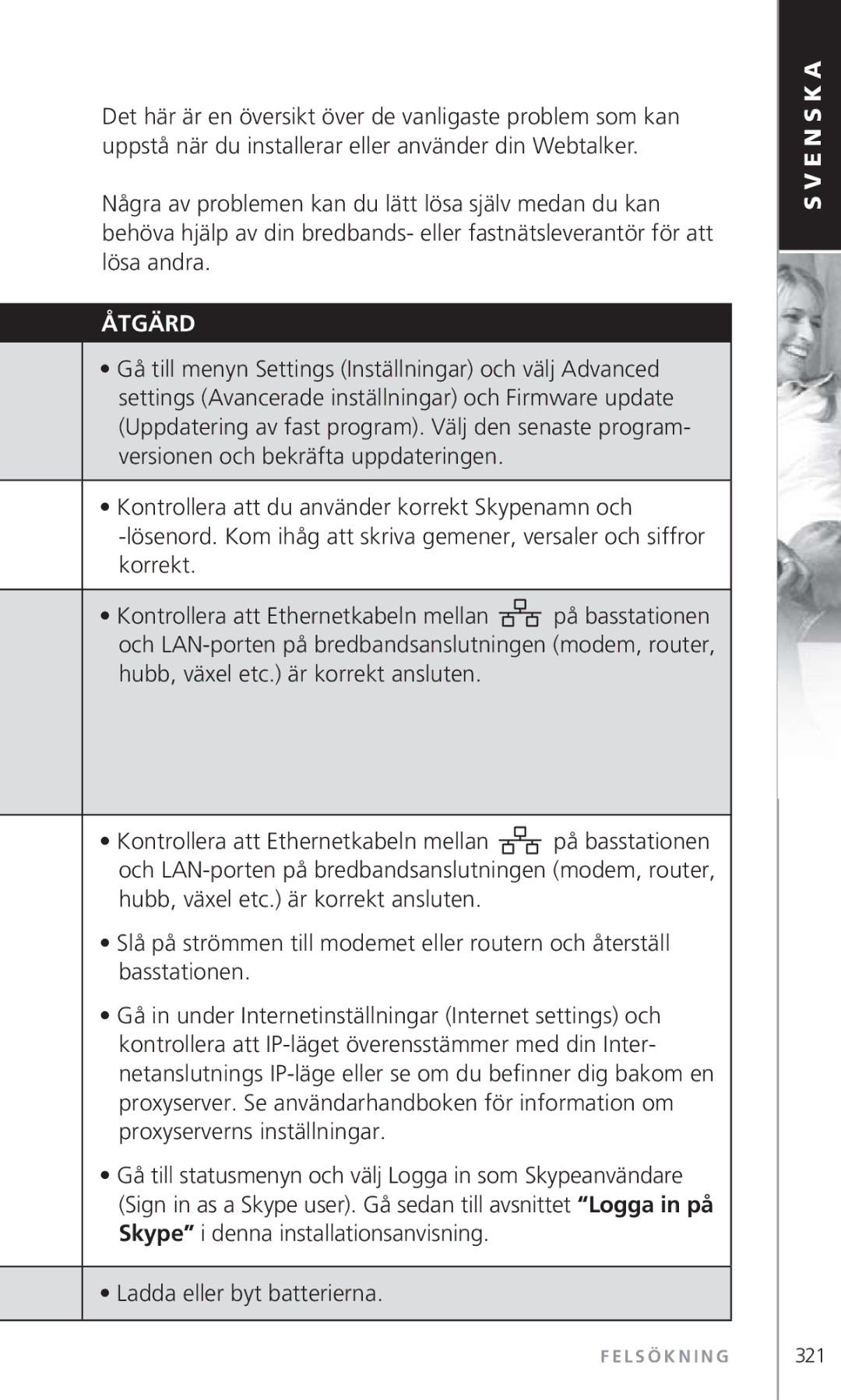 Topcom 6000 manual Åtgärd, Ladda eller byt batterierna 