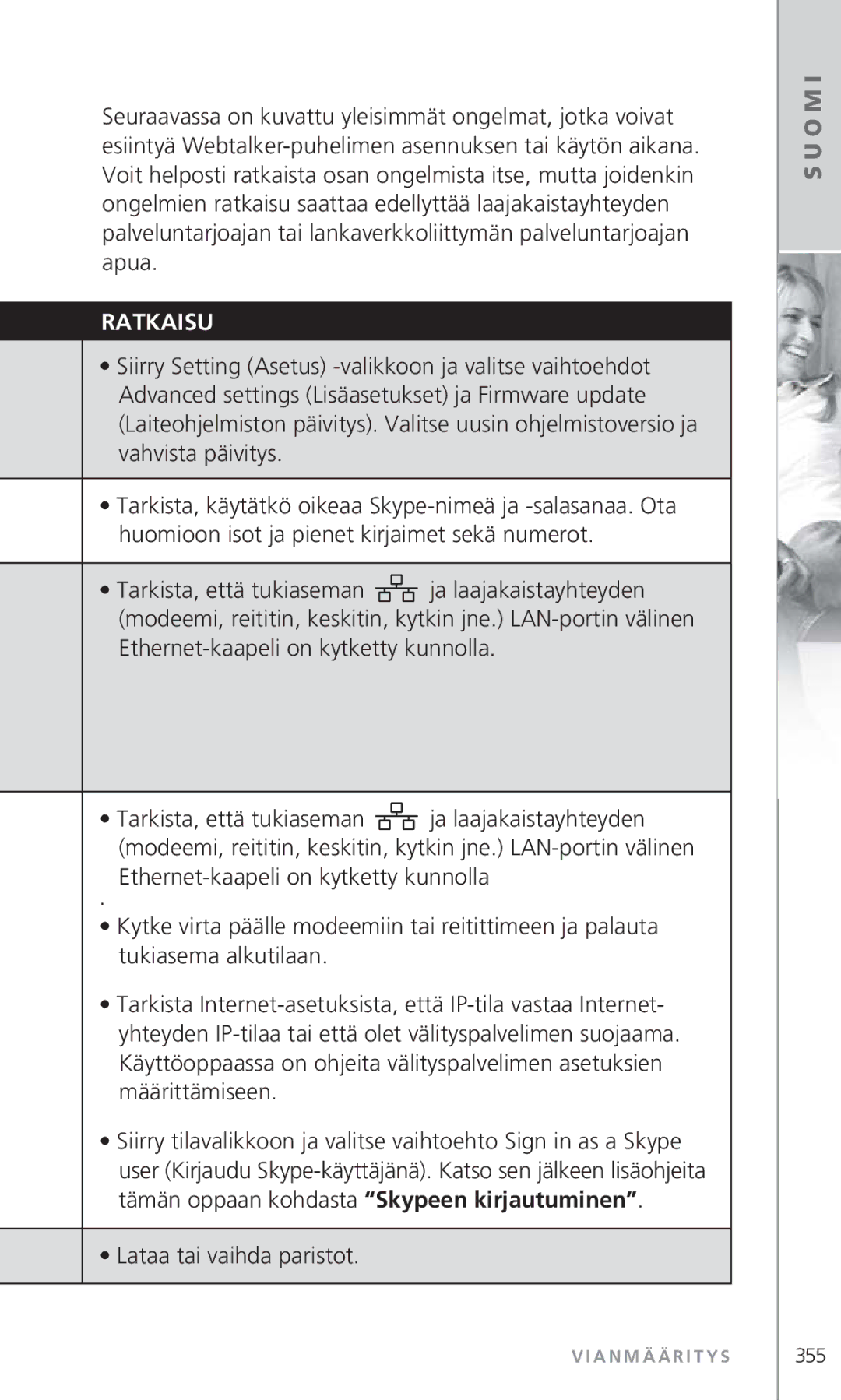 Topcom 6000 manual Ratkaisu, Lataa tai vaihda paristot 