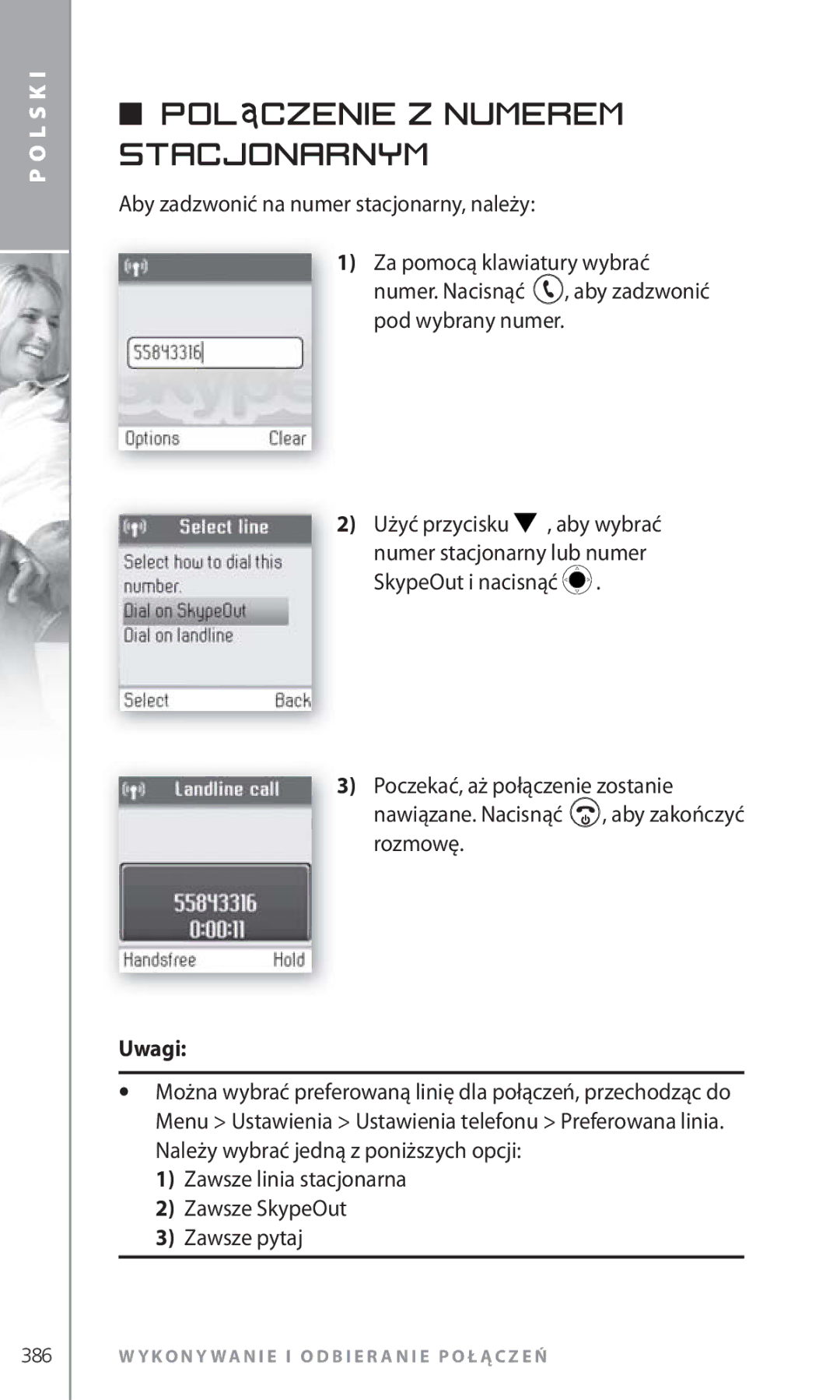 Topcom 6000 manual Pol czenie z numerem stacjonarnym, Zawsze linia stacjonarna Zawsze SkypeOut Zawsze pytaj 