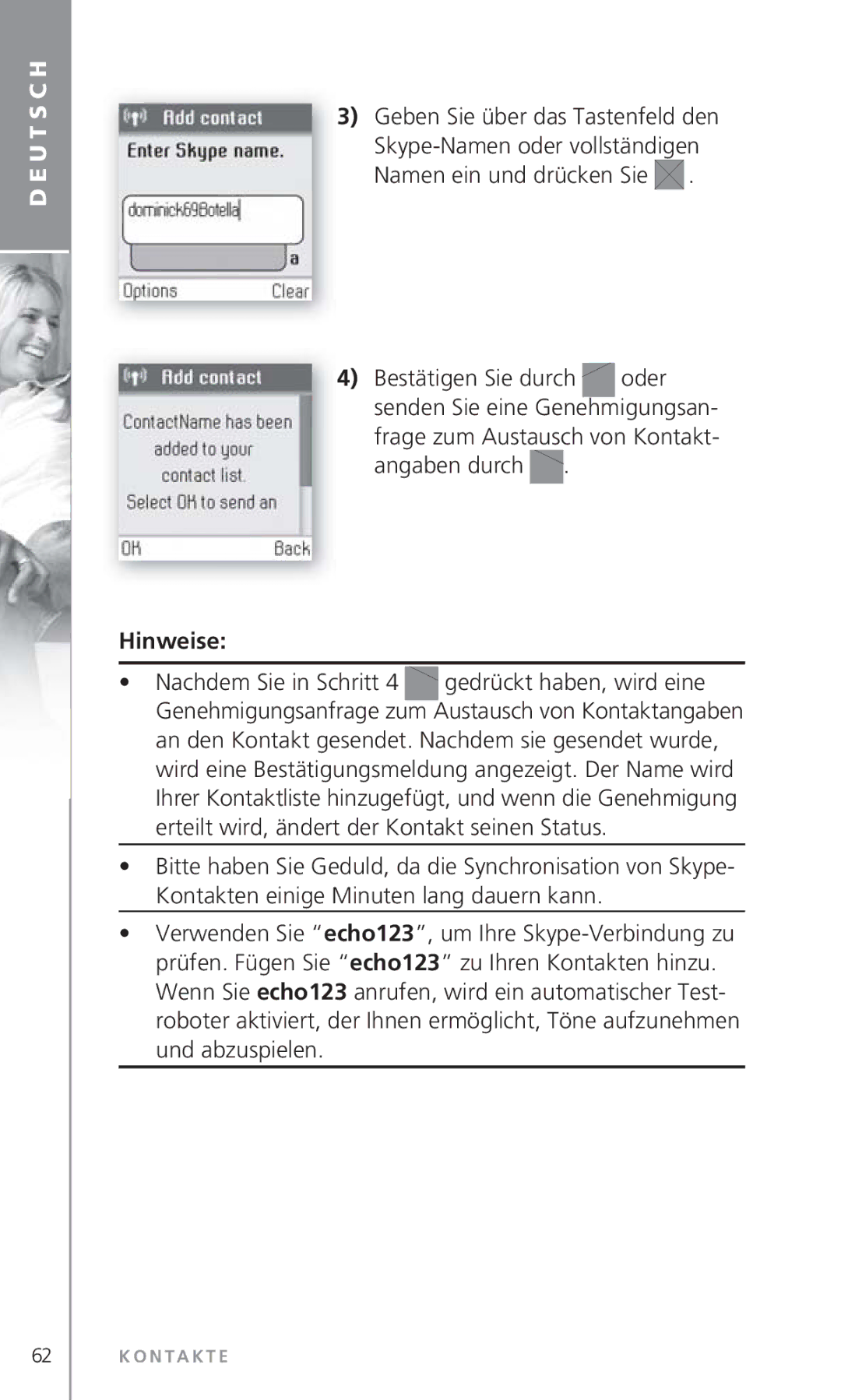 Topcom 6000 manual Frage zum Austausch von Kontakt Angaben durch, Hinweise 