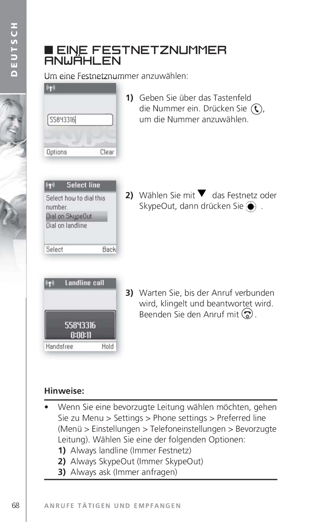 Topcom 6000 manual Eine Festnetznummer anwählen 