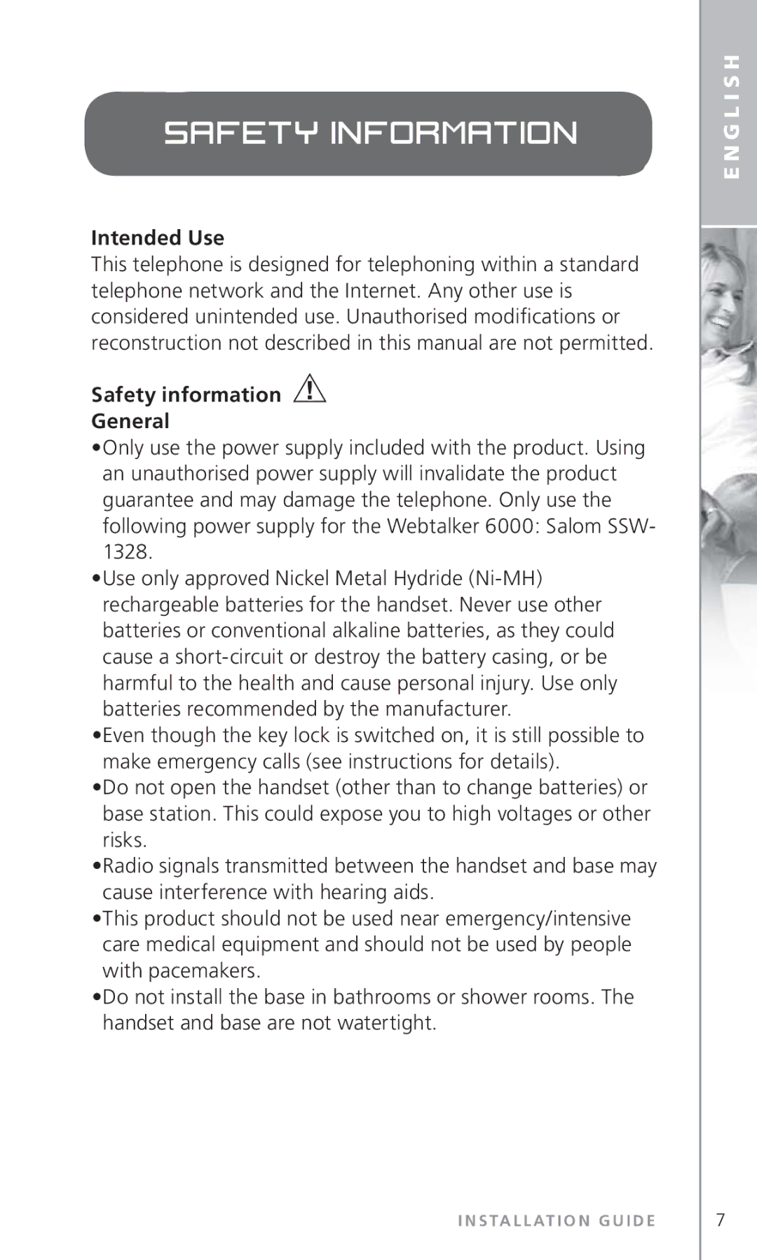 Topcom 6000 manual Intended Use, Safety information General 