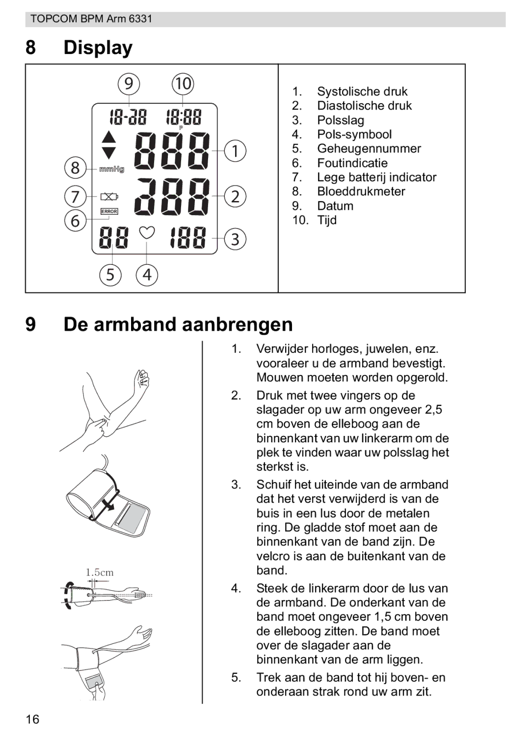 Topcom 6331 manual Display, De armband aanbrengen 