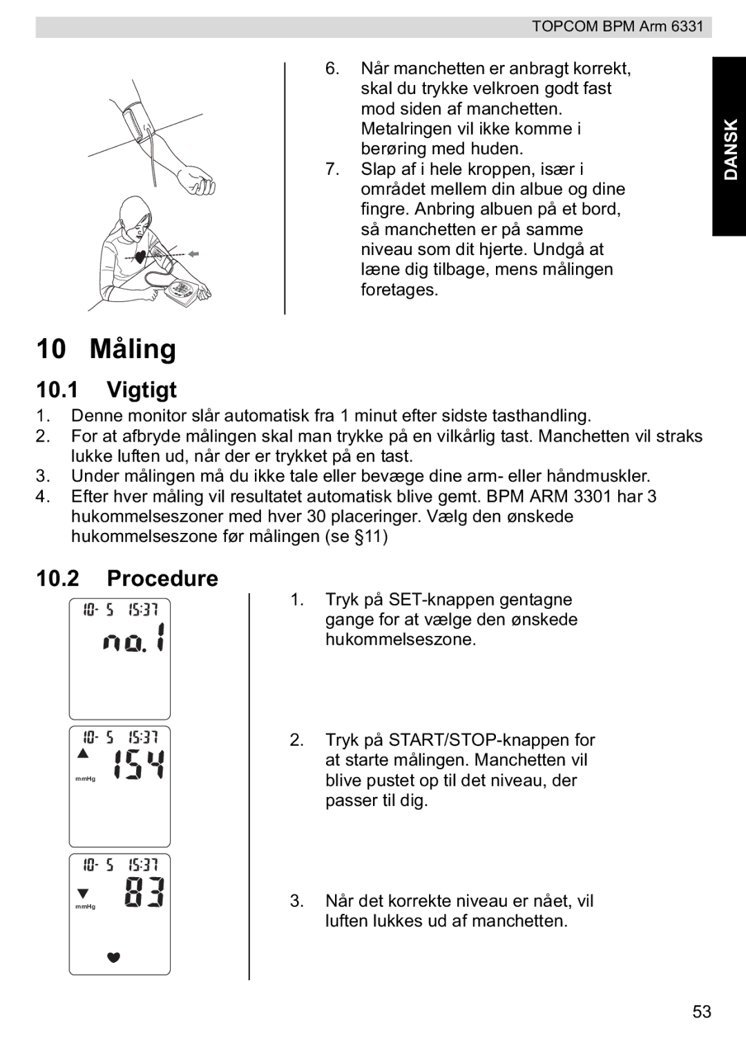 Topcom 6331 manual 10 Måling, Vigtigt 