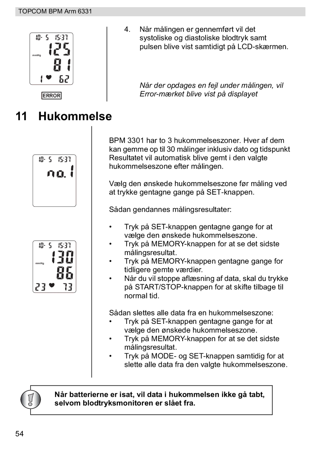 Topcom 6331 manual Hukommelse 