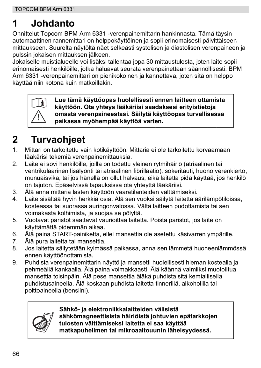 Topcom 6331 manual Johdanto, Turvaohjeet 