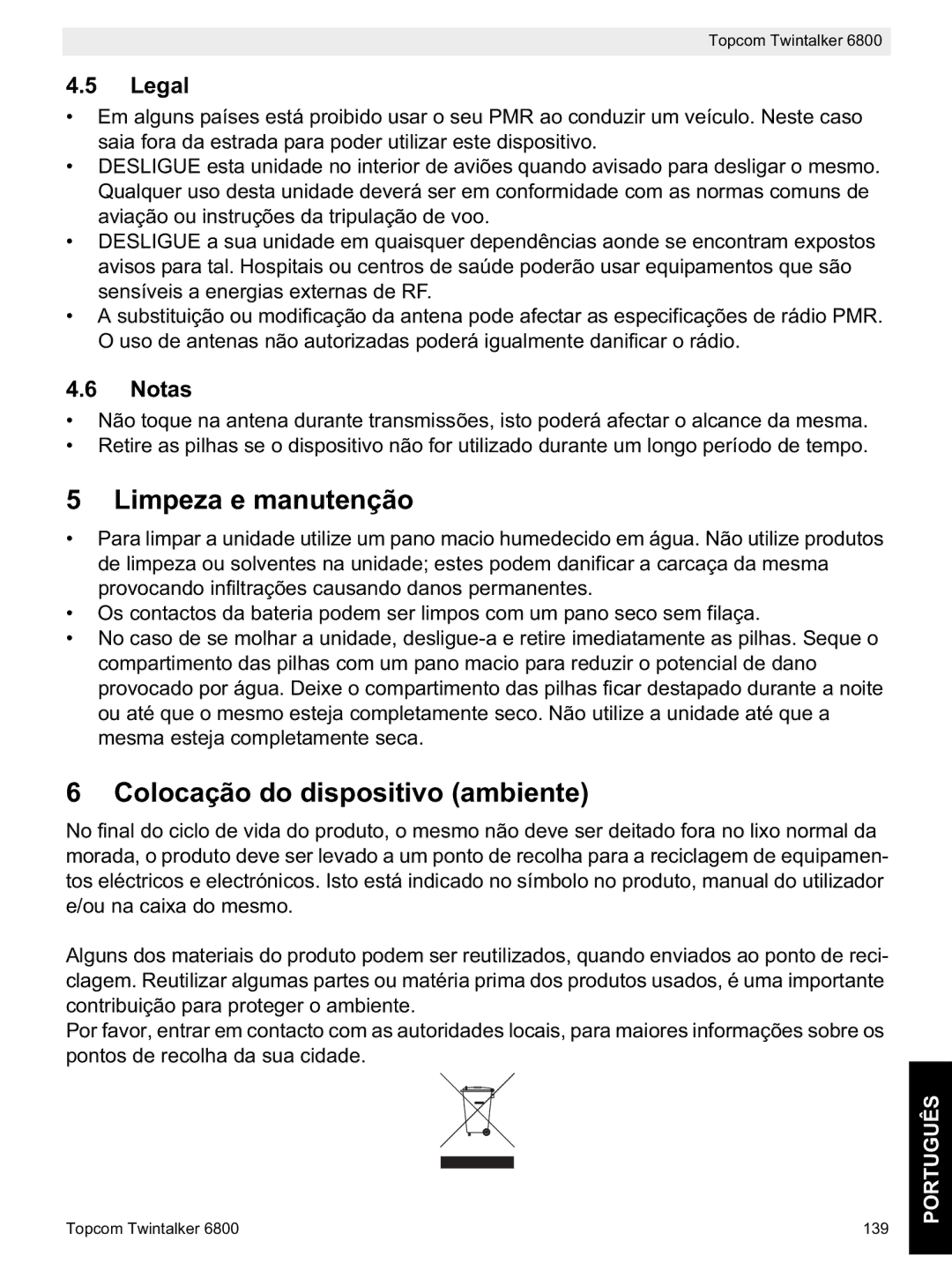 Topcom 6800 manual do utilizador Limpeza e manutenção, Colocação do dispositivo ambiente 