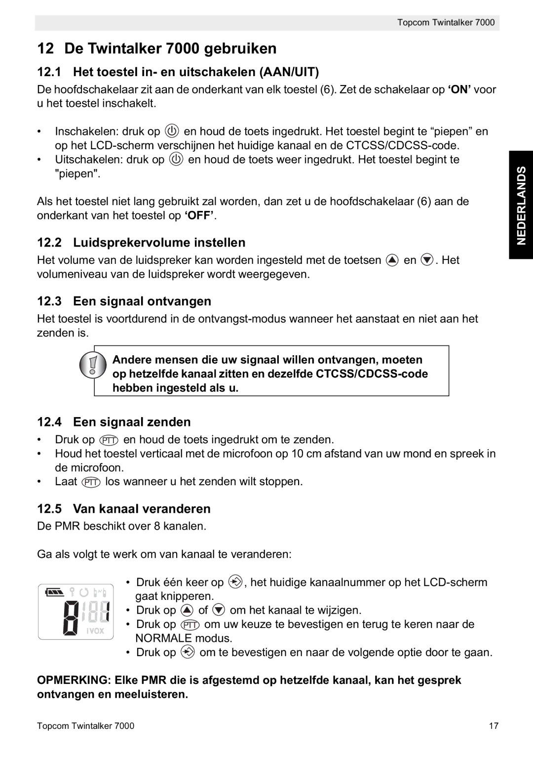 Topcom manual do utilizador De Twintalker 7000 gebruiken 