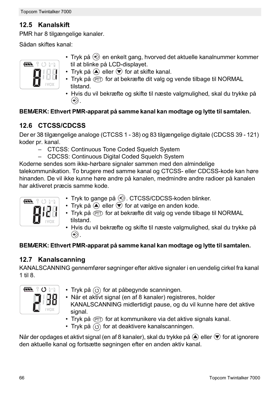 Topcom 7000 manual do utilizador Kanalskift, Kanalscanning 