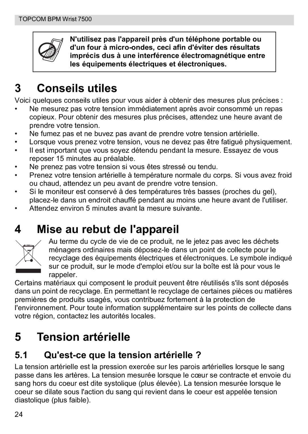 Topcom 7500 manual Conseils utiles, Mise au rebut de lappareil, Tension artérielle, Quest-ce que la tension artérielle ? 