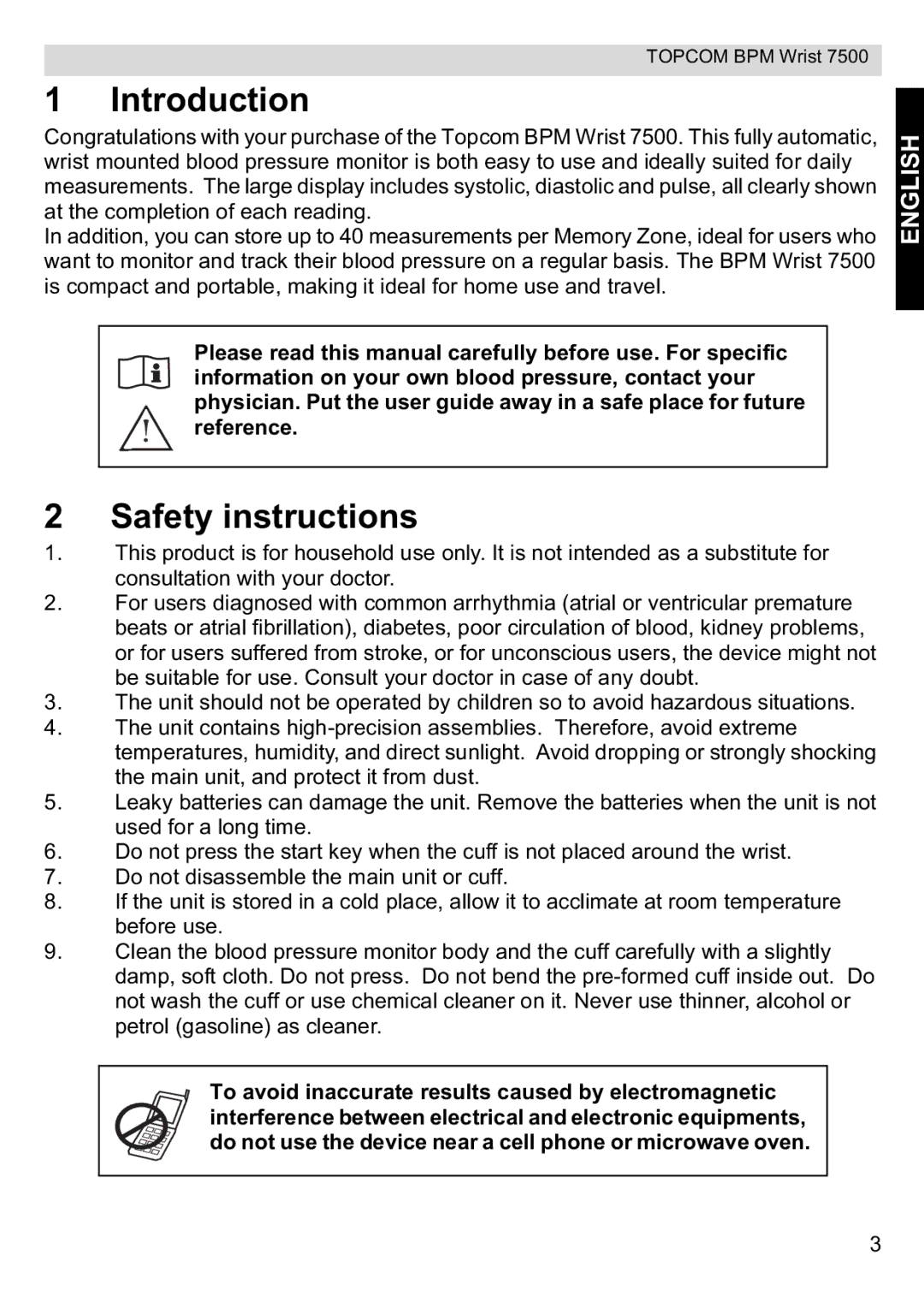 Topcom 7500 manual Introduction, Safety instructions 