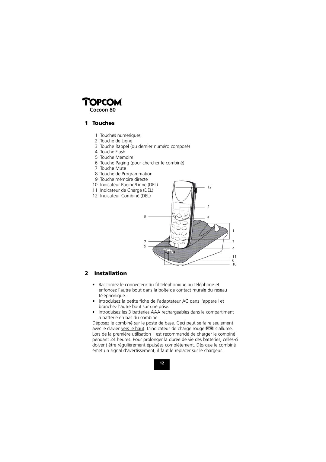 Topcom 80 manual Cocoon Touches, Installation 