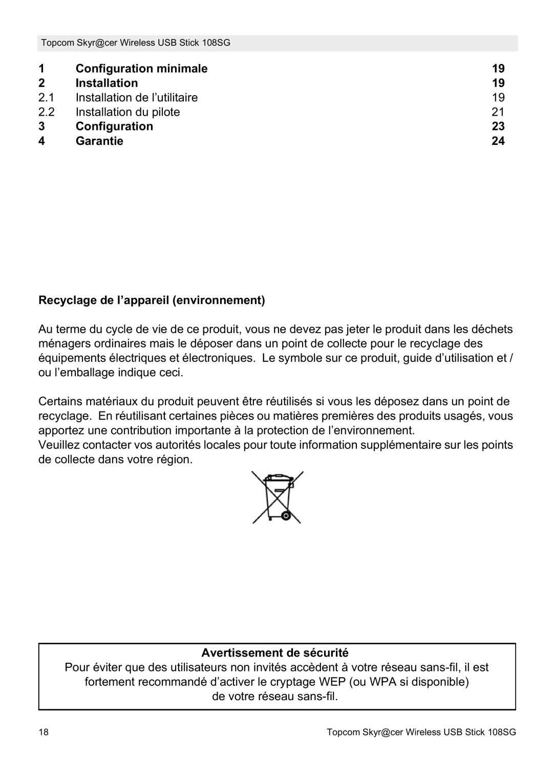 Topcom 8144827 manual do utilizador Avertissement de sécurité 