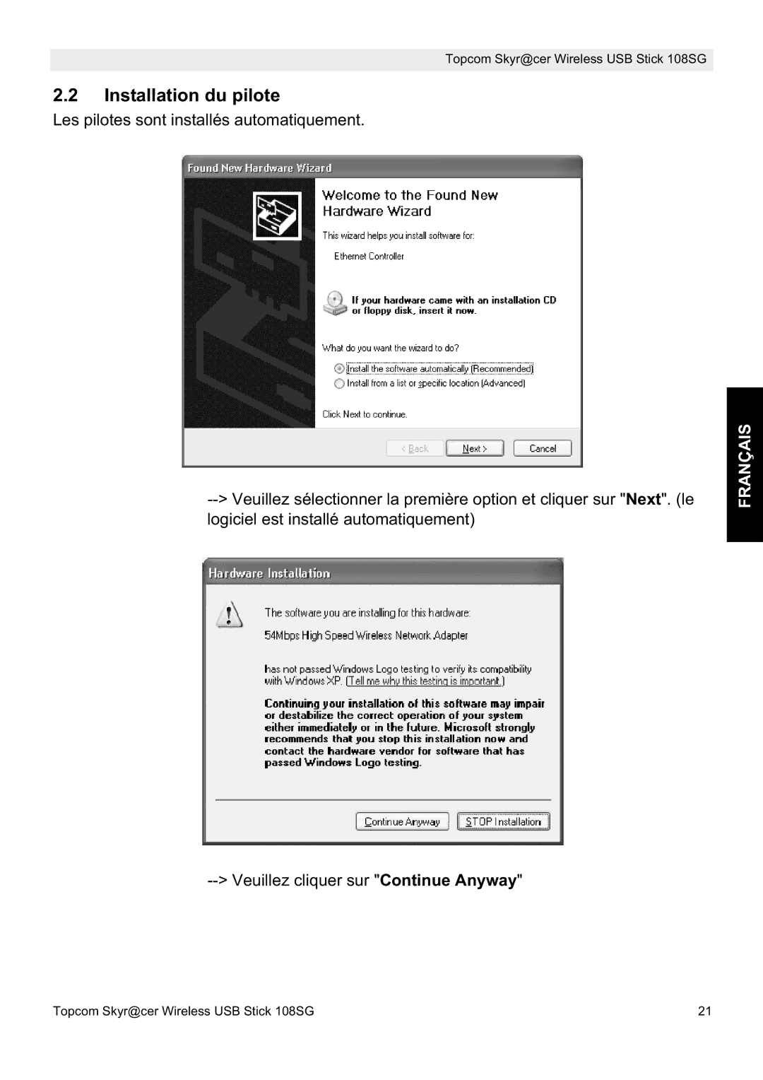 Topcom 8144827 manual do utilizador Installation du pilote 