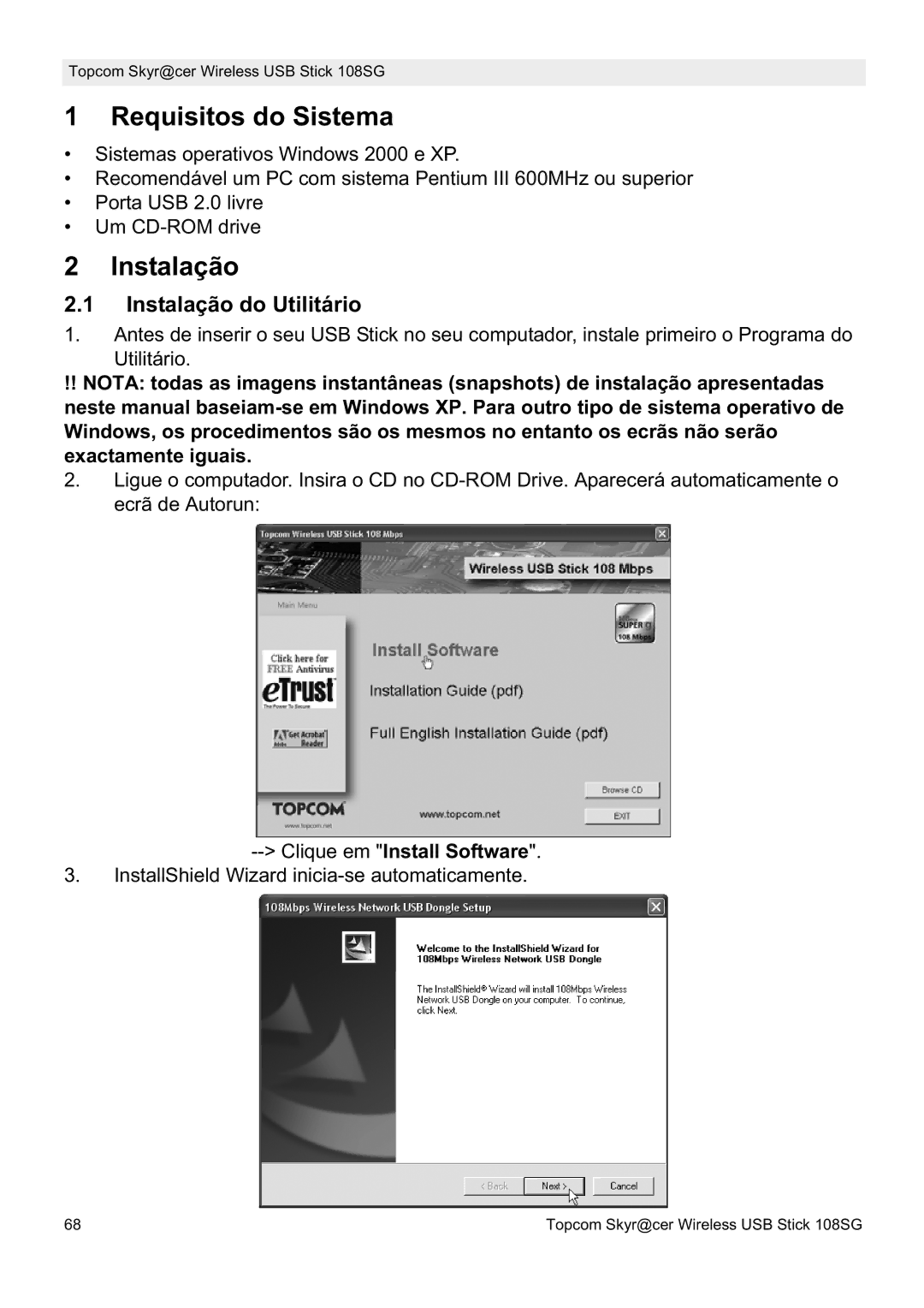 Topcom 8144827 manual do utilizador Requisitos do Sistema, Instalação do Utilitário 