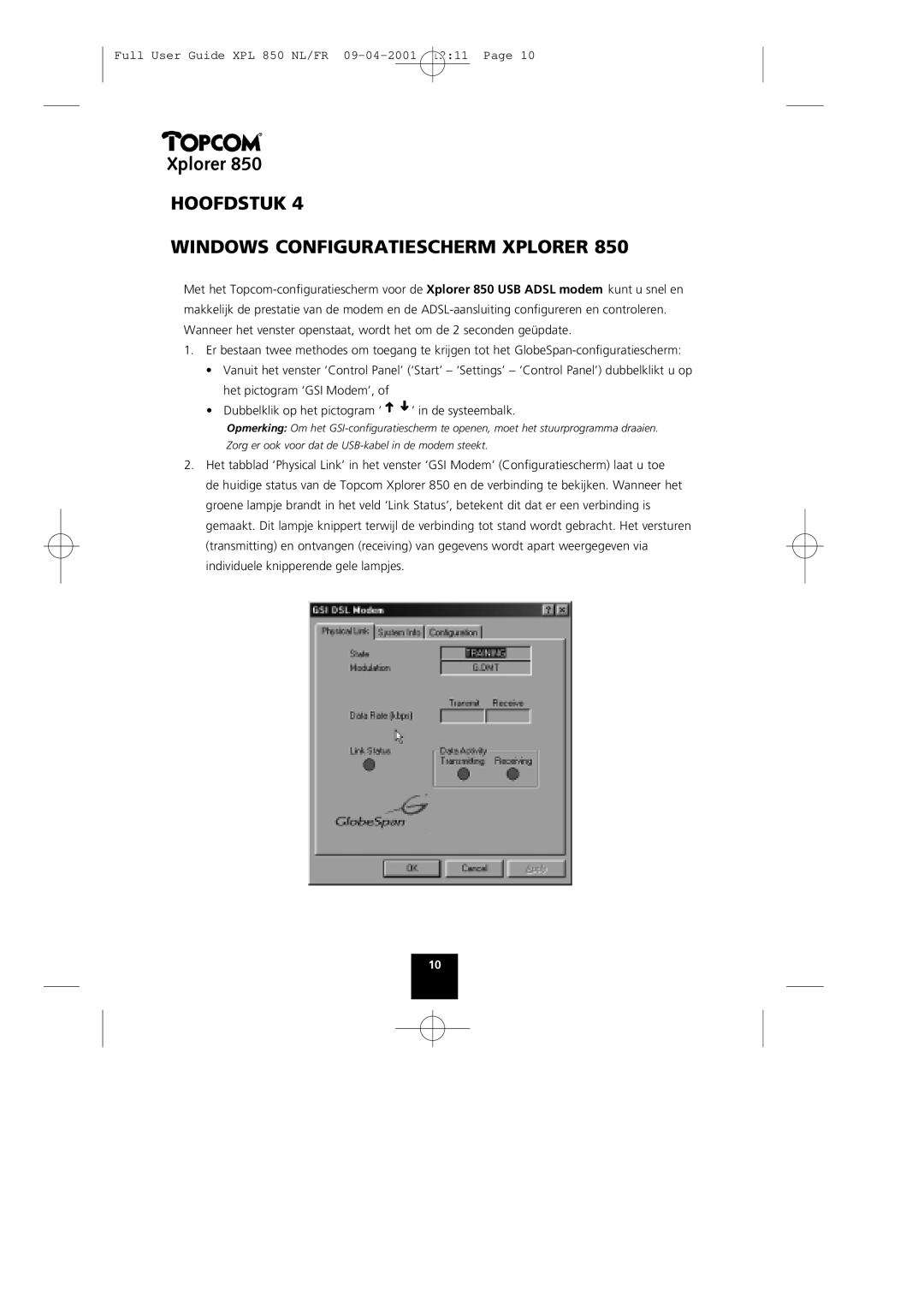 Topcom 850 manual Hoofdstuk Windows Configuratiescherm Xplorer 