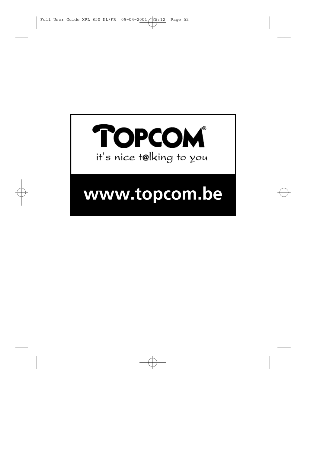 Topcom manual Full User Guide XPL 850 NL/FR 09-04-2001 1212 