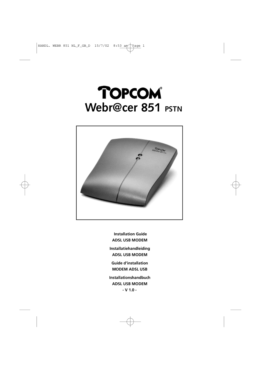 Topcom 851 PSTN manual Adsl USB Modem, Modem Adsl USB 