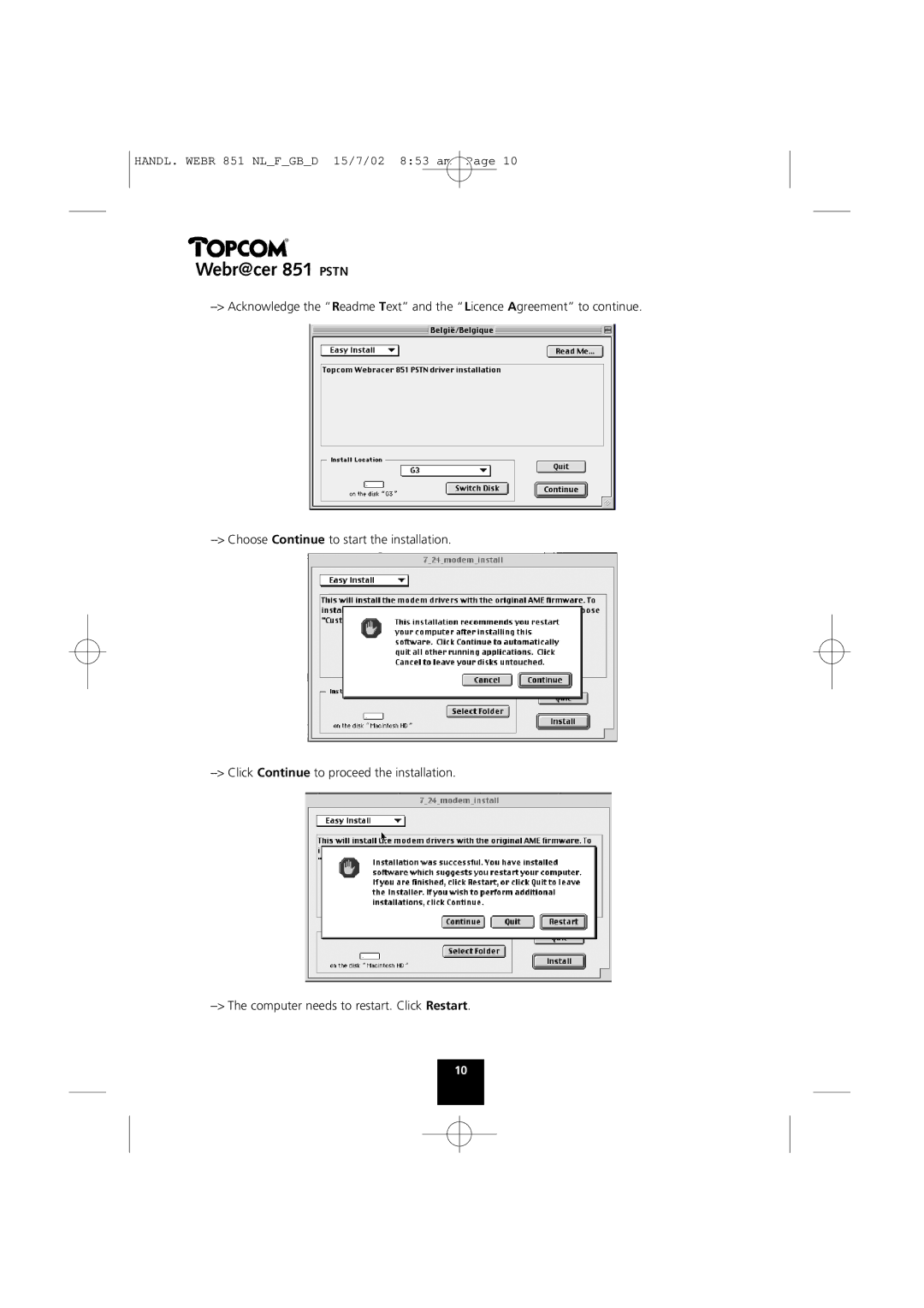 Topcom 851 PSTN manual Webr@cer 851 Pstn 