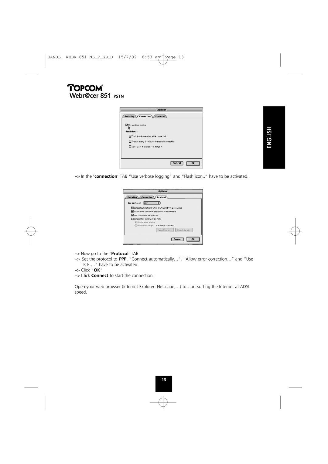 Topcom 851 PSTN manual Webr@cer 851 Pstn 