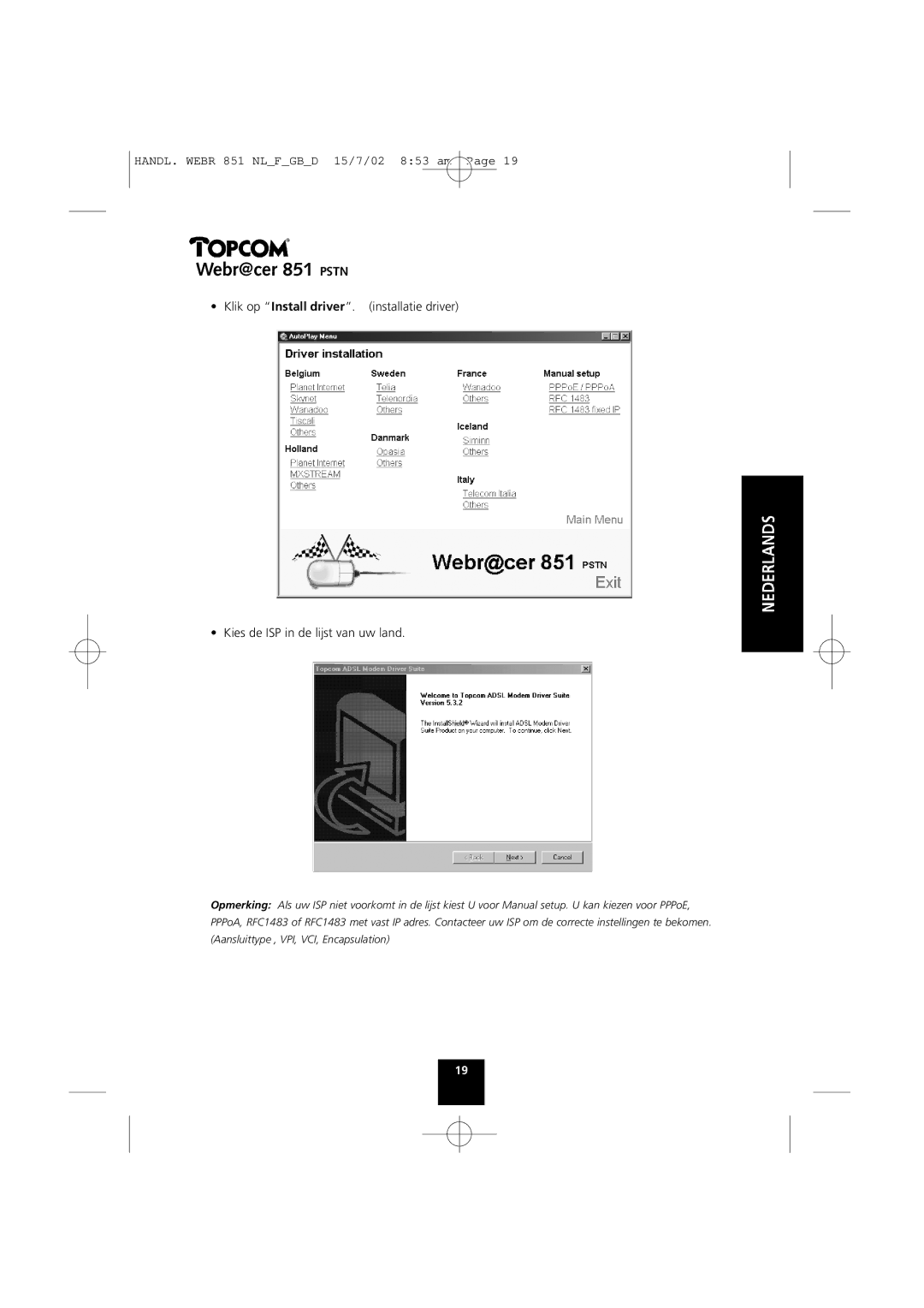 Topcom 851 PSTN manual Webr@cer 851 Pstn 