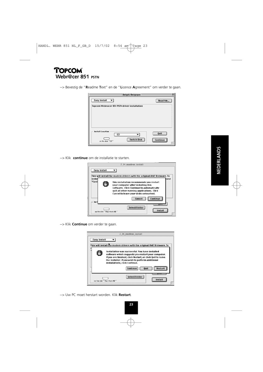 Topcom 851 PSTN manual HANDL. Webr 851 Nlfgbd 15/7/02 854 am 