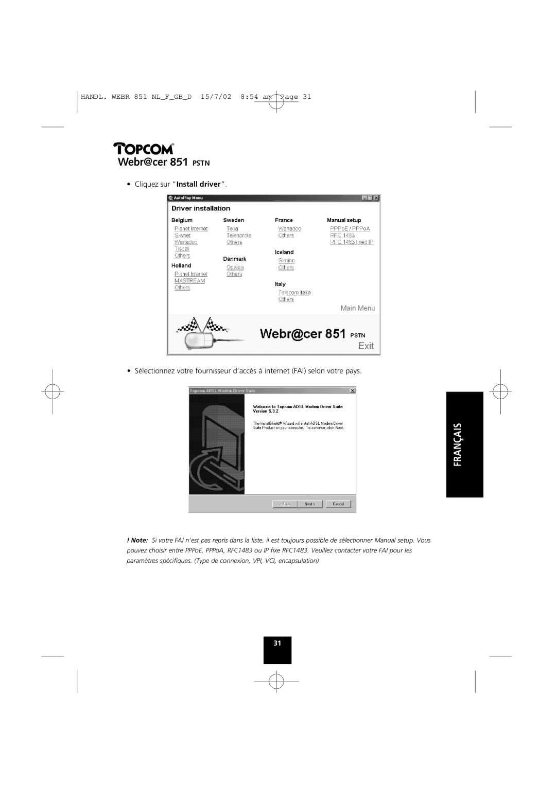 Topcom 851 PSTN manual Webr@cer 851 Pstn 