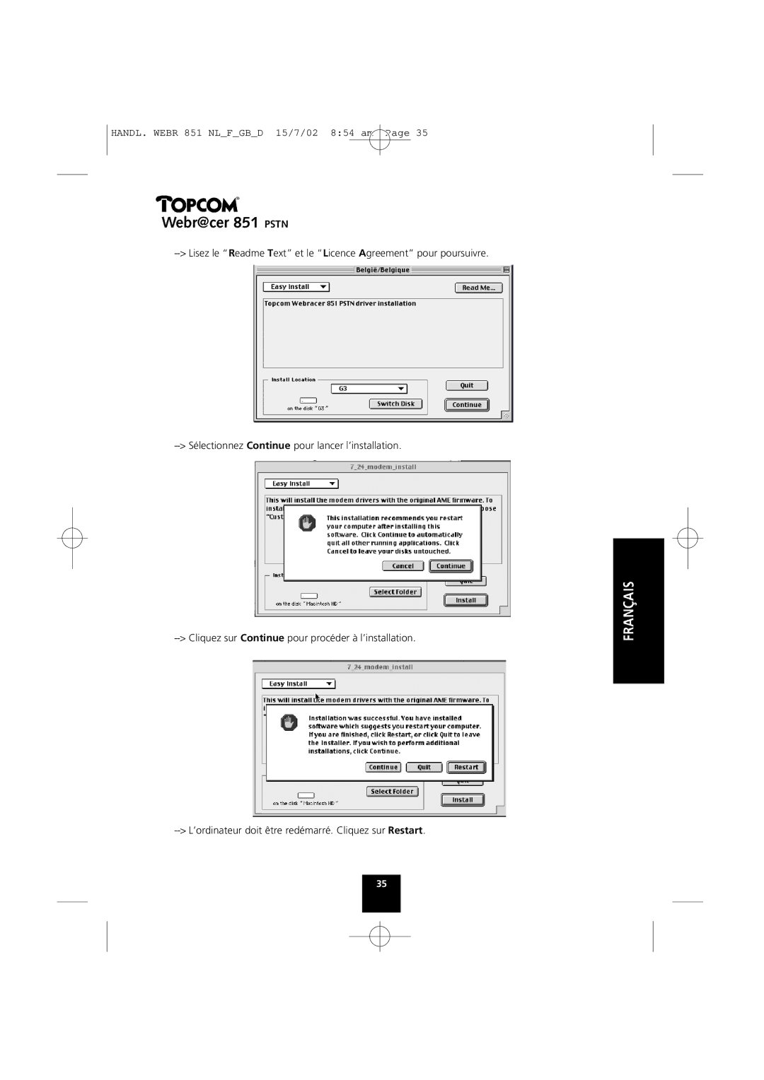 Topcom 851 PSTN manual Webr@cer 851 Pstn 