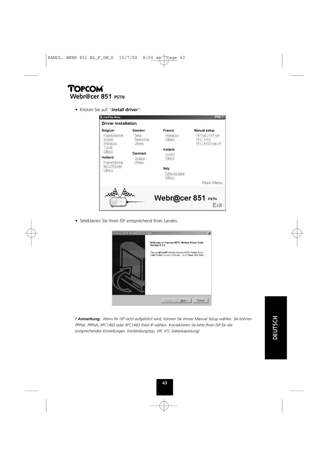 Topcom 851 PSTN manual Webr@cer 851 Pstn 