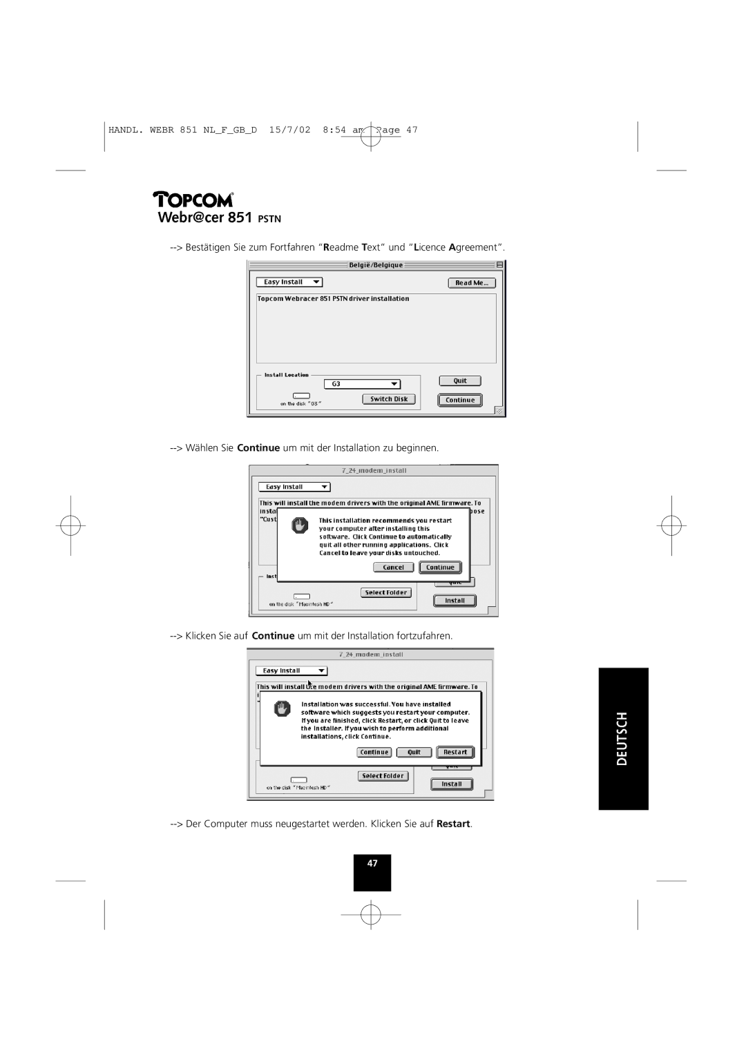 Topcom 851 PSTN manual Webr@cer 851 Pstn 