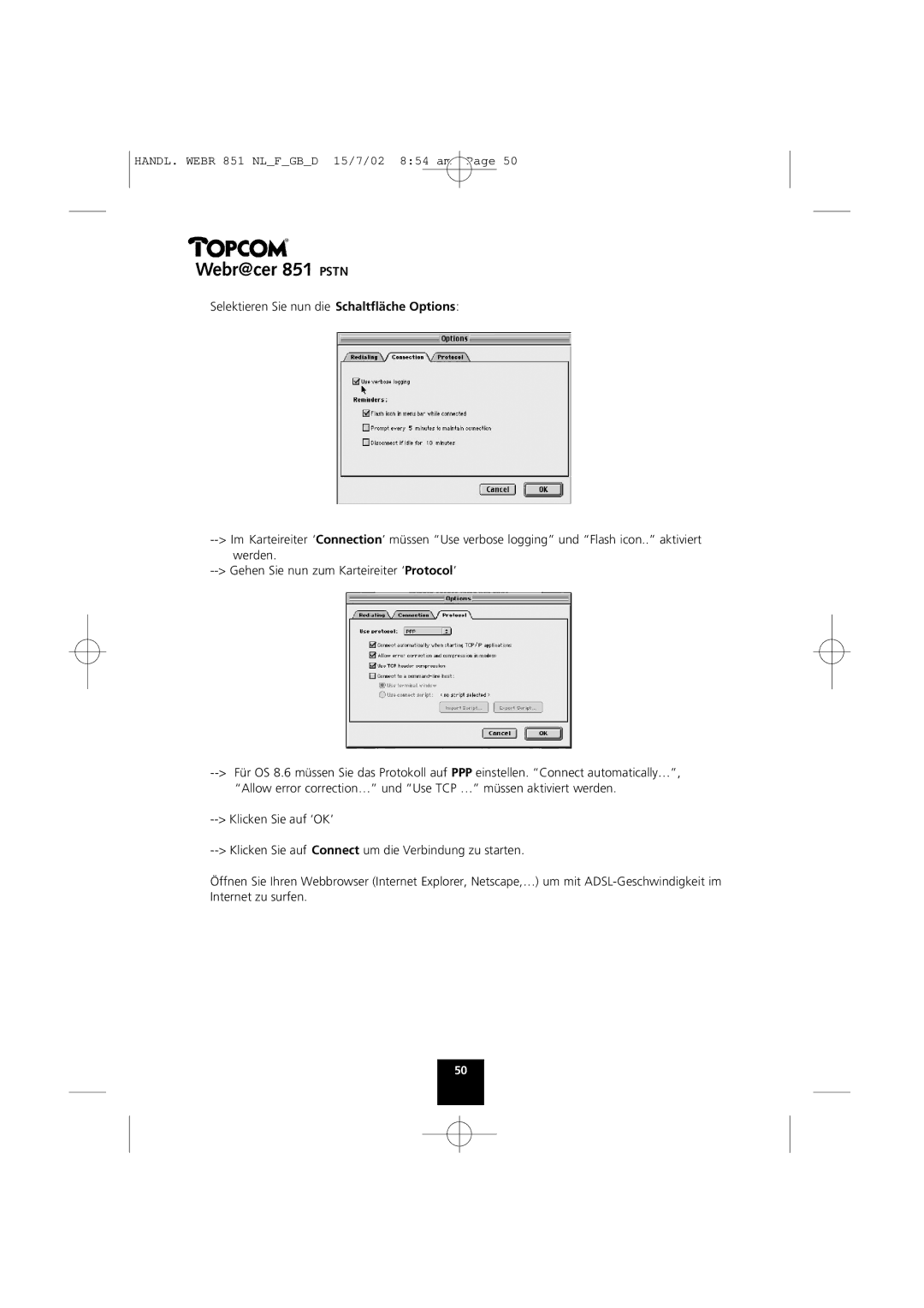 Topcom 851 PSTN manual Webr@cer 851 Pstn 