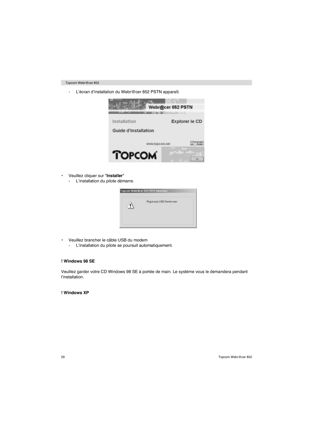 Topcom 852 PSTN manual Windows 98 SE 