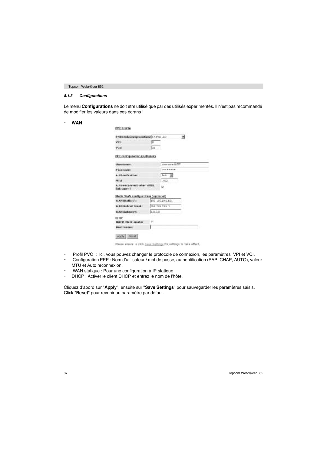 Topcom 852 PSTN manual Wan 