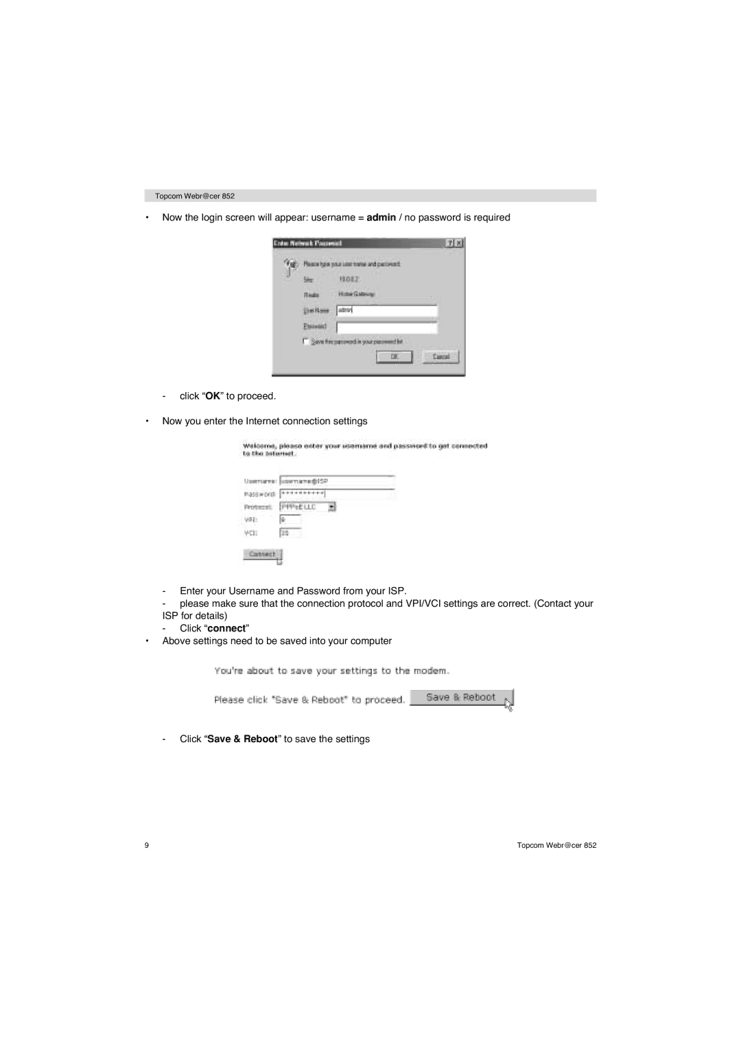 Topcom 852 PSTN manual Topcom Webr@cer 