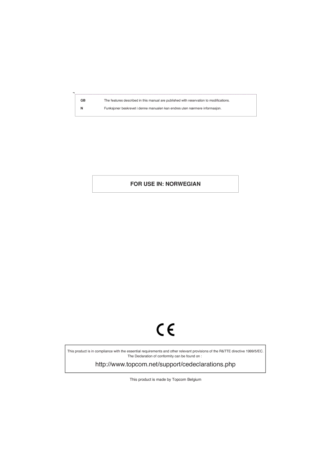 Topcom 871B manual For USE in Norwegian 