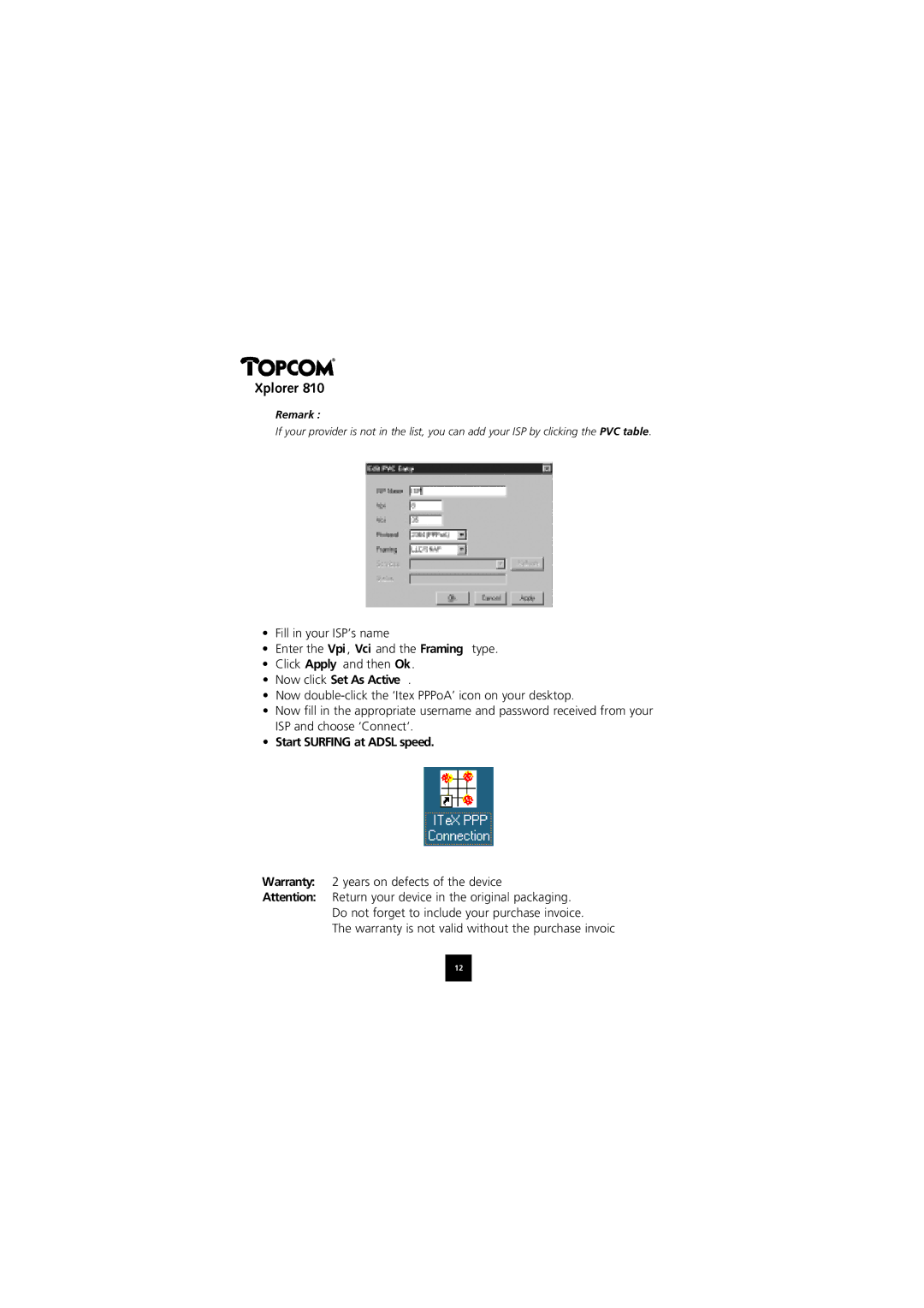 Topcom 874A manual Now click Set As Active, Start Surfing at Adsl speed 