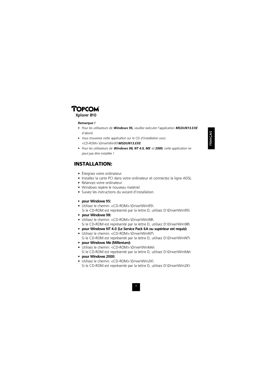 Topcom 874A manual Pour Windows Me Millenium 