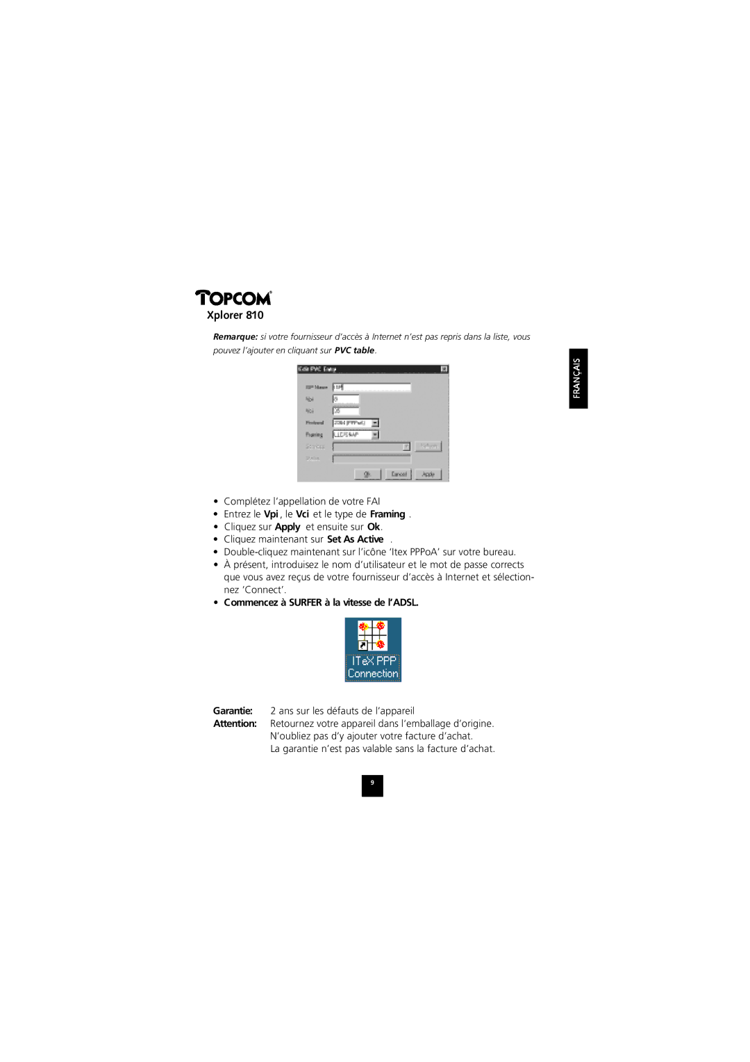 Topcom 874A manual Commencez à Surfer à la vitesse de l’ADSL 