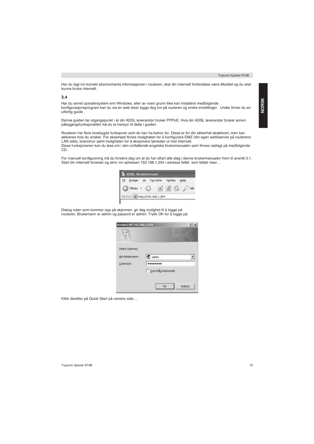 Topcom 874B manual Norsk 