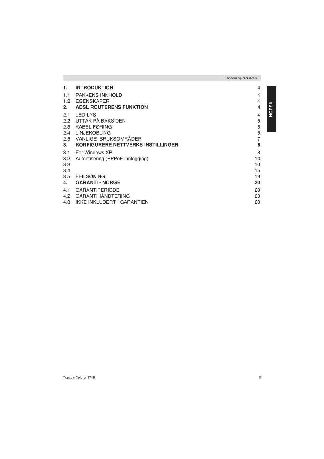 Topcom 874B manual Introduktion 