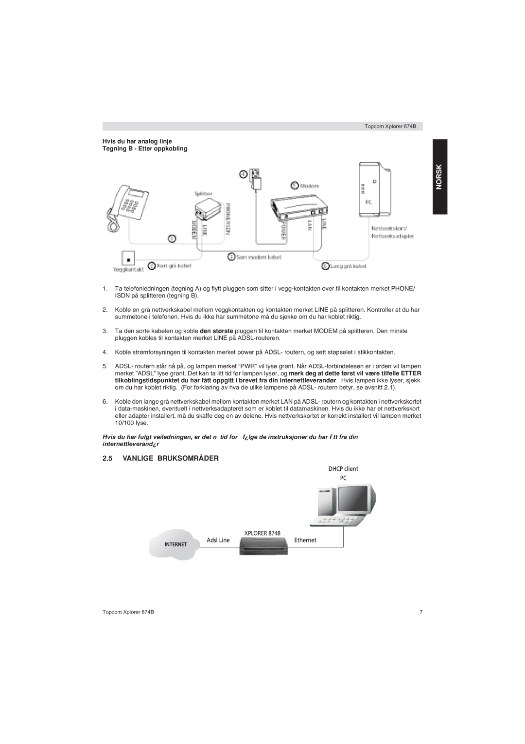 Topcom 874B manual Vanlige Bruksområder 