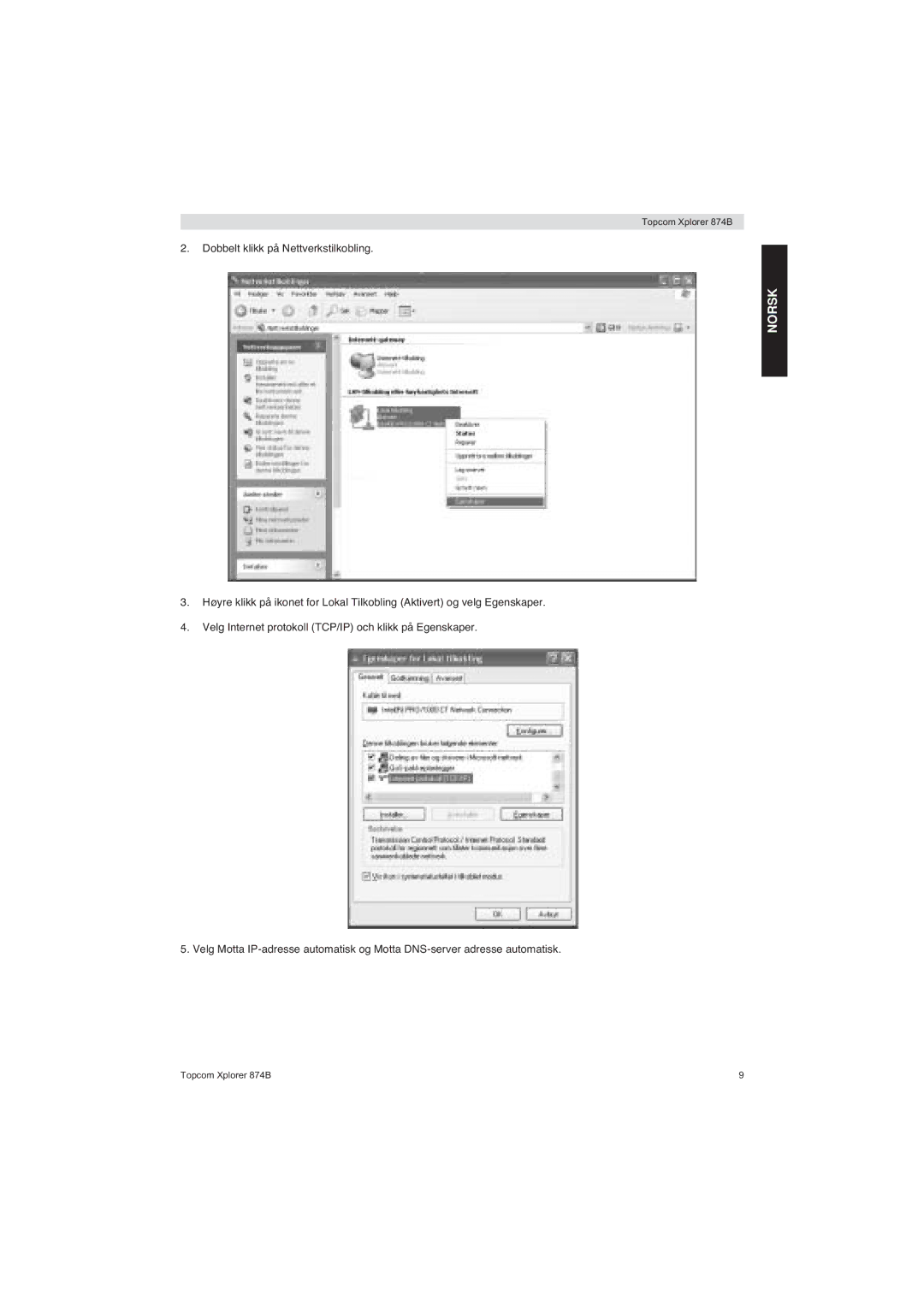 Topcom 874B manual Dobbelt klikk på Nettverkstilkobling 