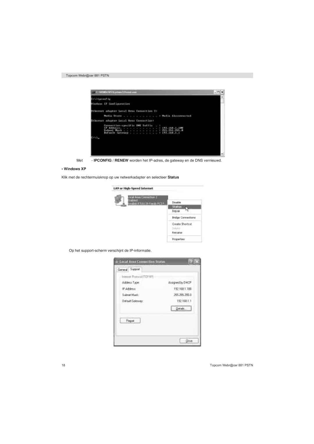 Topcom 881 PSTN manual do utilizador Windows XP 