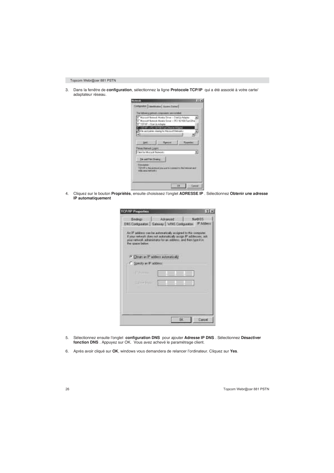 Topcom 881 PSTN manual do utilizador IP automatiquement 