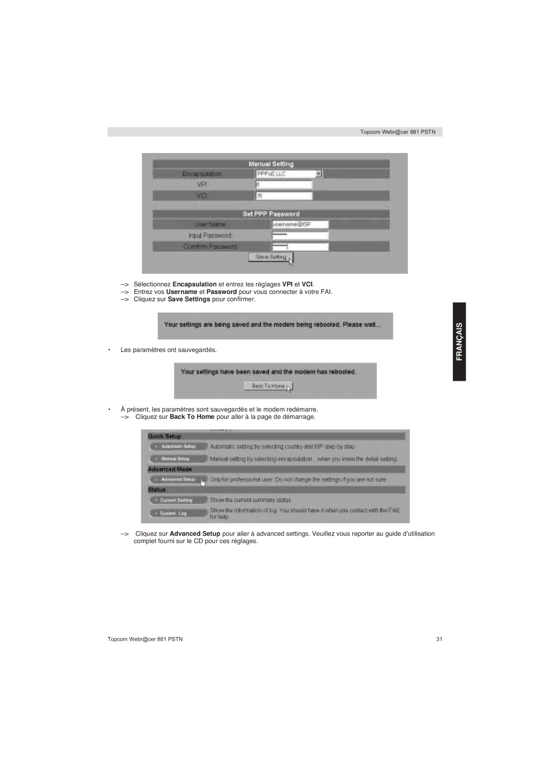 Topcom 881 PSTN manual do utilizador Français 