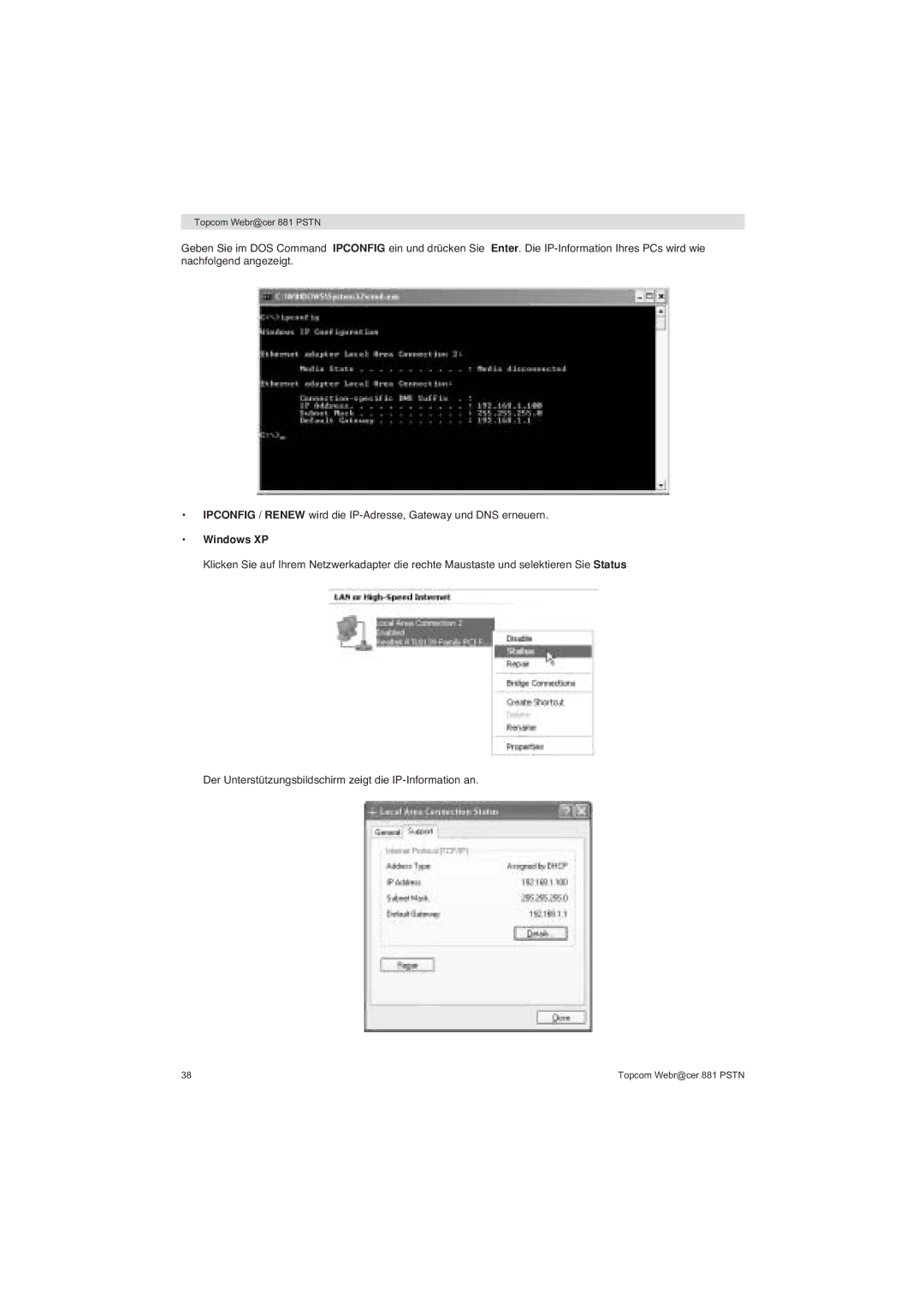 Topcom 881 PSTN manual do utilizador Windows XP 