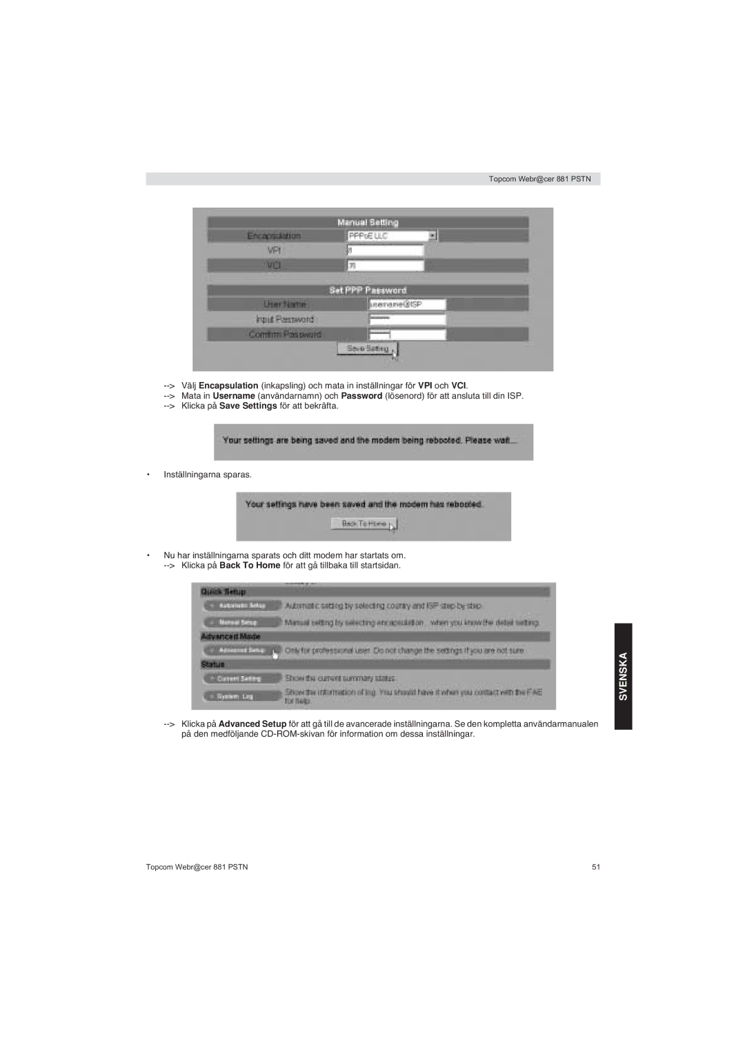 Topcom 881 PSTN manual do utilizador Svenska 