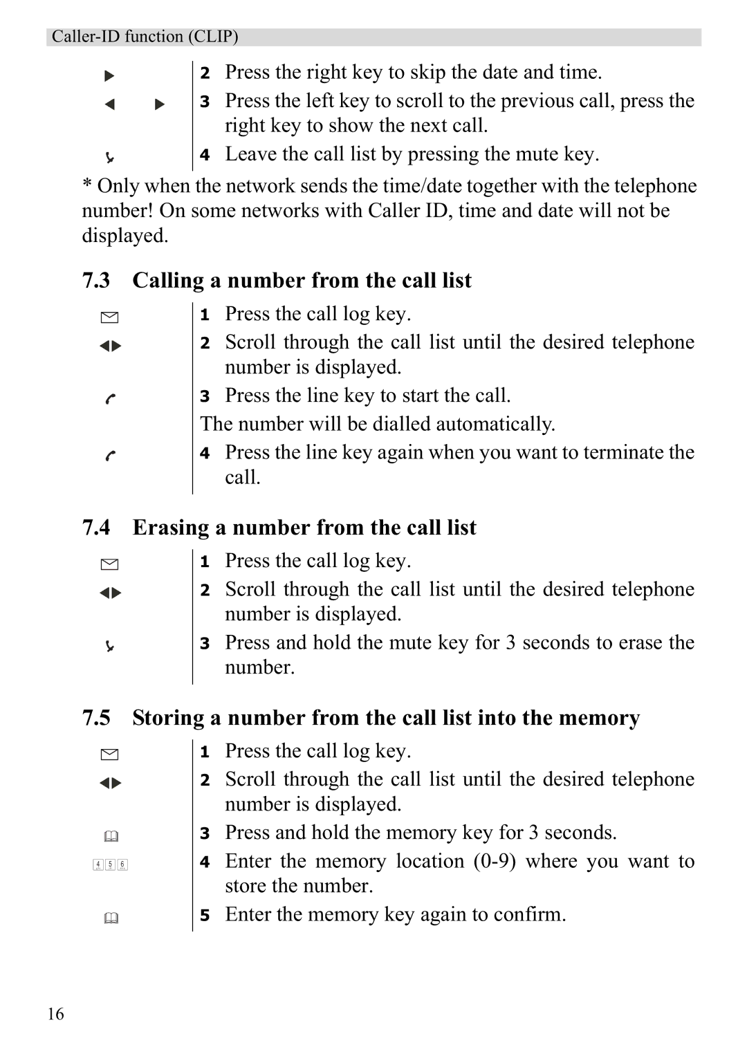 Topcom 920 manual Calling a number from the call list, Erasing a number from the call list 