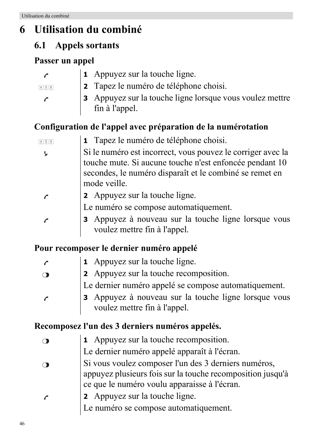 Topcom 920 manual Utilisation du combiné, Appels sortants 